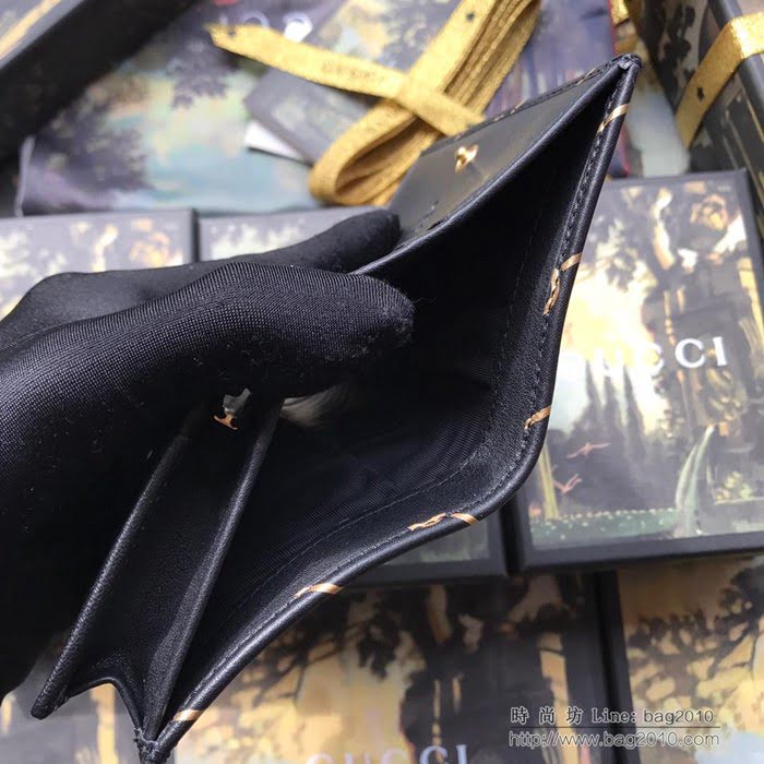 GUCCI古馳 新款 548071黑全皮 萌萌小卡包 絲印標誌性條紋 女士卡包  ydgq3487